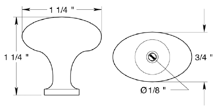 Deltana Knob, Oval/Egg Shape KE125