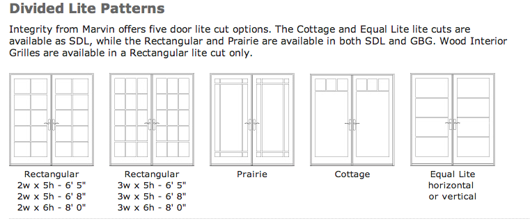 Integrity door divided light layouts